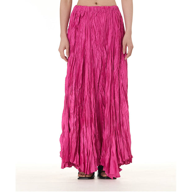 Buddha Stones Solid Color Loose Long Elastic Waist Skirt 100