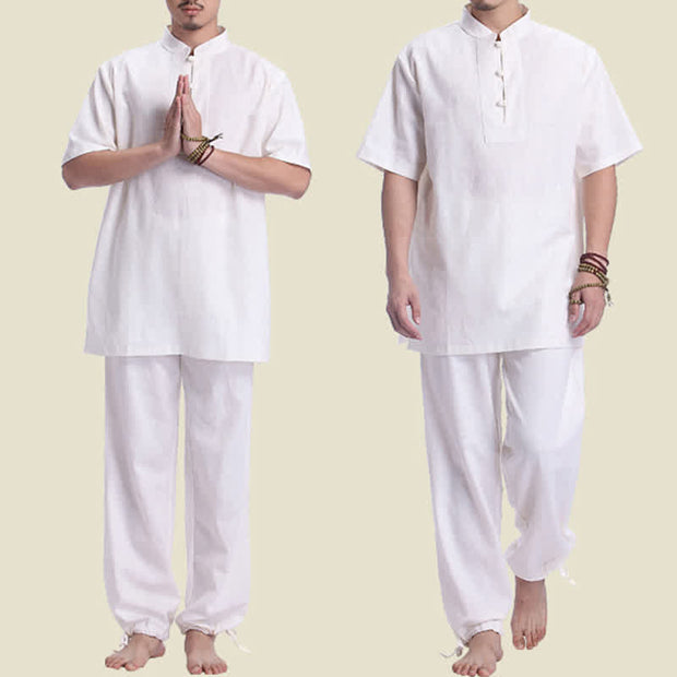 Buddha Stones Spiritual Zen Meditation Prayer Practice Cotton Linen Clothing Men's Set