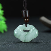Buddha Stones Tianshan Jade Golden Silk Jade Chinese Lock Charm Abundance Necklace Pendant