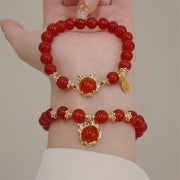 Buddha Stones Year of the Dragon Red Agate Jade Peace Buckle Fu Character Success Bracelet Bracelet BS 4