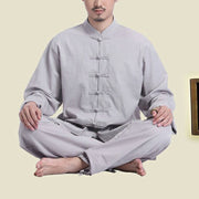 Buddha Stones Chinese Frog Button Design Meditation Prayer Cotton Linen Spiritual Zen Practice Yoga Clothing Men's Set Clothes BS 3