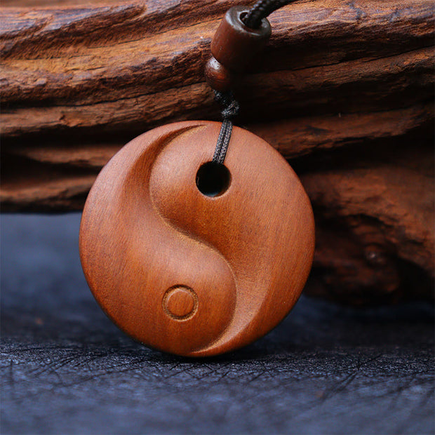 Buddha Stones Lightning Struck Jujube Wood Yin Yang Luck Protection Necklace Pendant 3