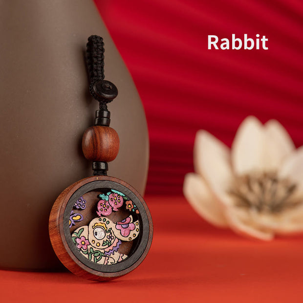 Buddha Stones Year Of The Dragon Hand Painted Chinese Zodiac Rosewood Carved Calm Key Chain (Extra 30% Off | USE CODE: FS30) Key Chain BS Rabbit