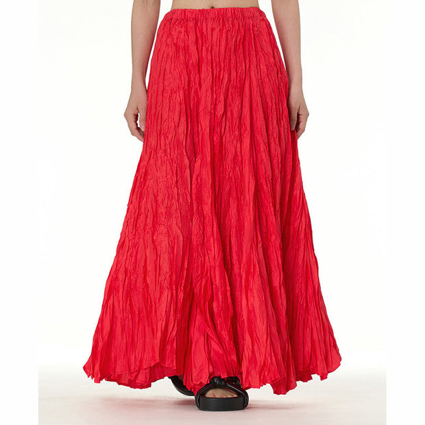 Buddha Stones Solid Color Loose Long Elastic Waist Skirt 52