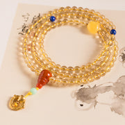925 Sterling Silver 108 Mala Beads Natural Citrine Red Agate Amber Pleasure Charm Bracelet
