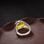 Buddha Stones Citrine Lotus Blessing Protection Adjustable Ring