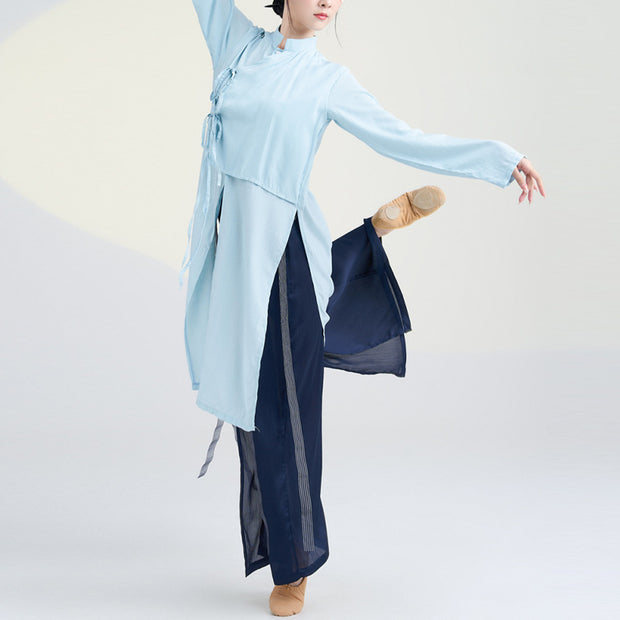 Buddha Stones 2Pcs Classical Dance Clothing Zen Tai Chi Meditation Clothing Cotton Top Pants Women's Set Clothes BS 8