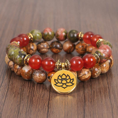 Buddha Stones Tibetan Picture Jasper Positive Lotus Bracelet Set (Extra 35% Off | USE CODE: FS35) - image 0