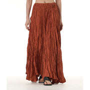Buddha Stones Solid Color Loose Long Elastic Waist Skirt 103