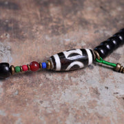 Buddha Stones 108 Beads Mala Ebony Wood Dzi Bead Copper Balance Tassel Bracelet Mala Bracelet BS 10