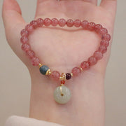 Buddha Stones Natural Strawberry Quartz Jade Peace Buckle Coin Purse Healing Bracelet