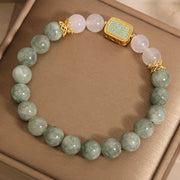 Buddha Stones Natural Green Jade White Agate Five Scriptures Abundance Bracelet