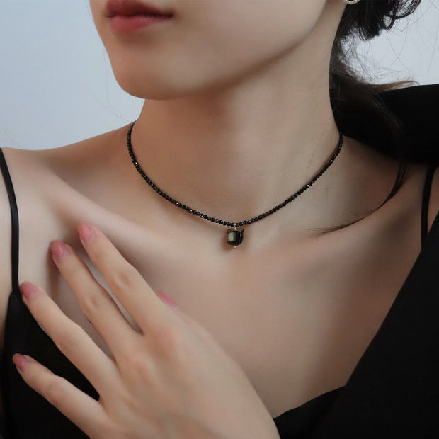 FREE Today: Help Clear Away Negative Emotional Cute Cat Black Spinel Choker Necklace