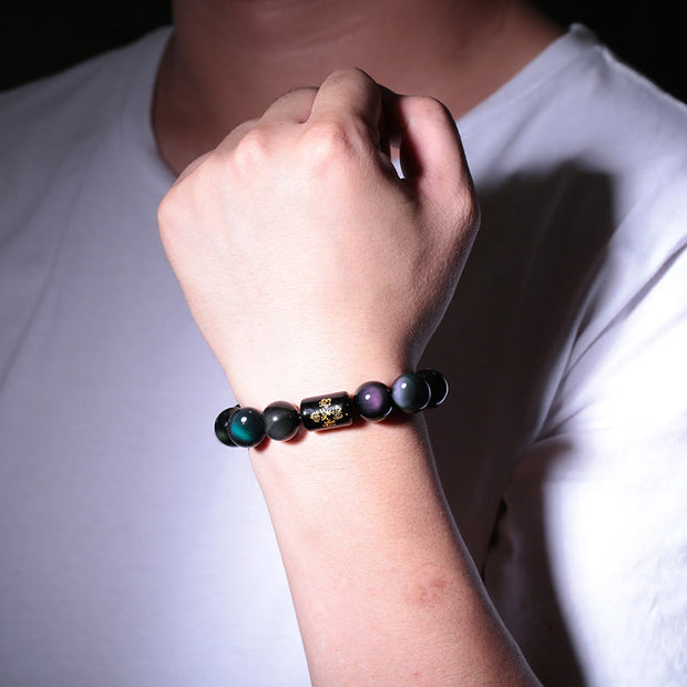 Buddha Stones "Sending Balance and Protection" Rainbow Obsidian Bracelet Includes Gift Message Card - image 12