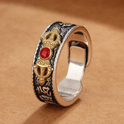 Buddha Stones Tibetan Om Mani Padme Hum Red Agate Dorje Vajra Design Wisdom Ring