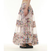 Buddha Stones Colorful Flowers Loose Mesh Tulle Skirt See-Through Design 14
