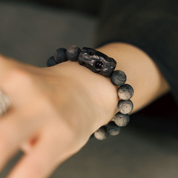 Buddha Stones Silver Sheen Obsidian Ebony Wood Soothing Bracelet Bracelet BS 4