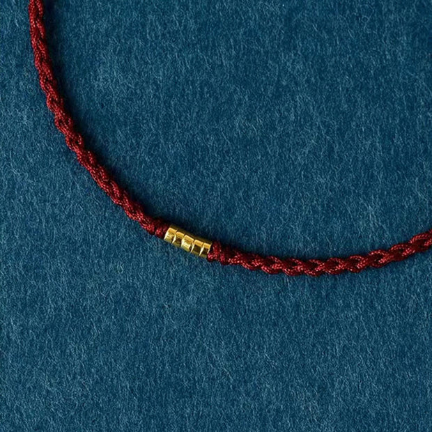 Buddha Stones 925 Sterling Silver Lucky Golden Bead Braided String Bracelet Anklet