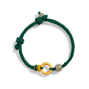 Buddha Stones 999 Sterling Silver Peace Buckle Hetian Jade Bead Luck Green Rope Braided Bracelet 9