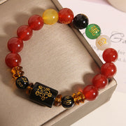 Buddha Stones Five Elements Black Onyx Red Agate Wisdom Wealth Bracelet Bracelet BS 21