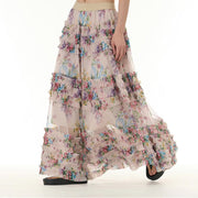 Buddha Stones Colorful Flowers Loose Mesh Tulle Skirt See-Through Design 7
