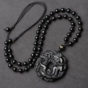 Buddha Stones Natural Black Obsidian Peace Buckle Pixiu Purification Necklace Pendant Necklaces & Pendants BS 2