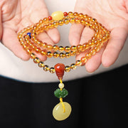 108 Mala Beads Natural Citrine Amber Peace Buckle Red Agate PiXiu Protection Charm Bracelet