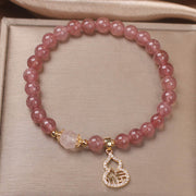 Buddha Stones Strawberry Quartz Gourd Fu Character Charm Positive Bracelet Bracelet BS 6