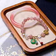 Buddha Stones Attracting Love and Protection Pink Bracelet Bangle Bundle Bundle BS Strawberry Quartz Bracelet&Pink Golden Silk Jade 62-64mm