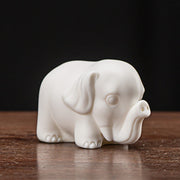 Buddha Stones Small Elephant Statue White Porcelain Ceramic Strength Home Desk Decoration