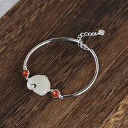 Buddha Stones 925 Sterling Silver Elephant Hetian Jade Abundance Necklace Pendant Bracelet Ring Earrings Set Bracelet Necklaces & Pendants BS 5