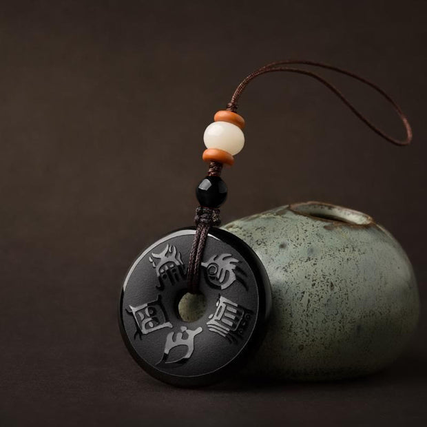 FREE Today: Strengthen Positive Energy Black Obsidian Taoism Five Sacred Mountains Necklace Pendant Key Chain Decoration
