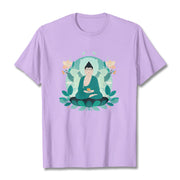 Buddha Stones Close Eyes Green Leaf Buddha Tee T-shirt