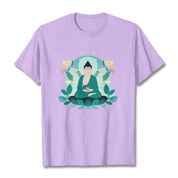 Buddha Stones Close Eyes Green Leaf Buddha Tee T-shirt T-Shirts BS Plum 2XL