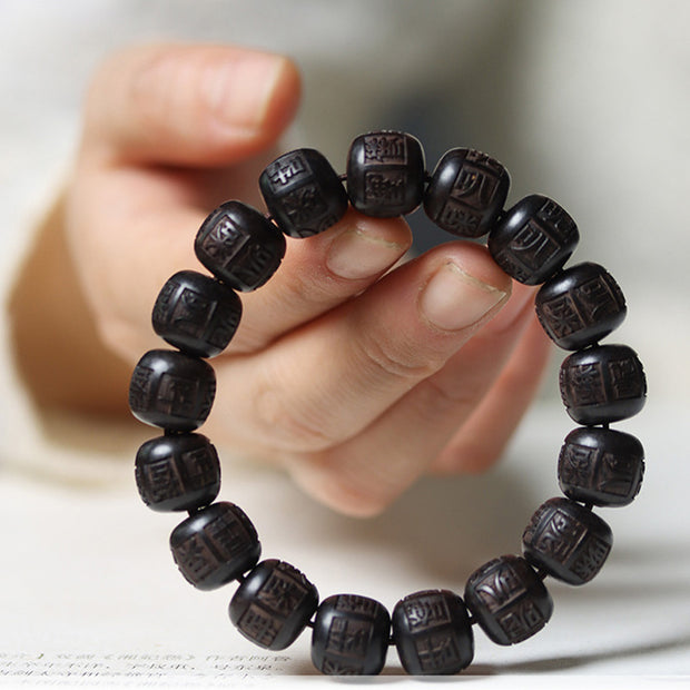 Buddha Stones Tibet Ebony Wood Om Mani Padme Hum Engraved Balance Bracelet Bracelet BS 3