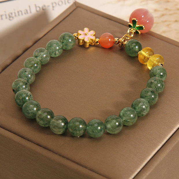 Buddha Stones Natural Green Strawberry Quartz Love Peach Charm Bracelet Bracelet BS 3