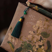 Buddha Stones Vintage Brown Flowers Green Bamboo Leaves Wood Handles Zipper Handbag Handbags BS 7