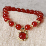 Buddha Stones Year of the Dragon Red Agate Jade Peace Buckle Fu Character Success Bracelet (Extra 30% Off | USE CODE: FS30)