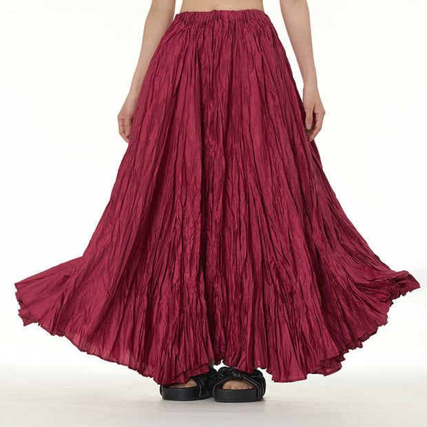 Buddha Stones Solid Color Loose Long Elastic Waist Skirt 60