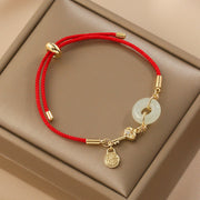 Buddha Stones "Wishing You Peace and Protection" Jade Red Rope Bracelet Includes Gift Message Card - image 1