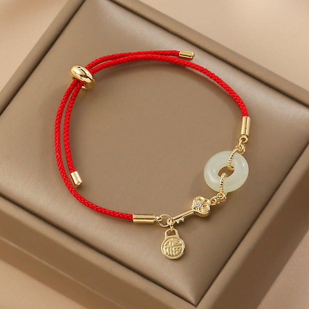 Buddha Stones "Wishing You Peace and Protection" Jade Red Rope Bracelet Includes Gift Message Card - image 1