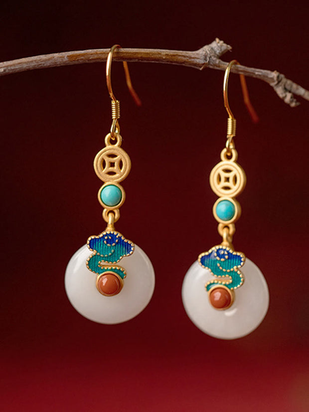 Buddha Stones Jade Copper Coins Auspicious Clouds Prosperity Necklace Pendant Bracelet Ring Earrings Bracelet Necklaces & Pendants BS Earrings