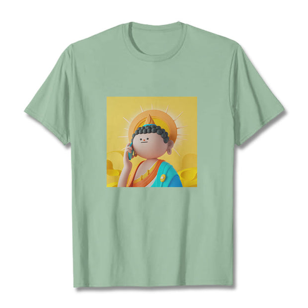 Buddha Stones Buddha Picks Up The Phone Tee T-shirt T-Shirts BS PaleGreen 2XL