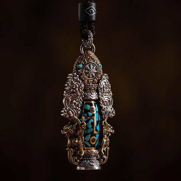 Buddha Stones Tibetan Nine-Eye Dzi Bead Turquoise Buddha Wealth Rotation Necklace (Extra 30% Off | USE CODE: FS30) - image 1