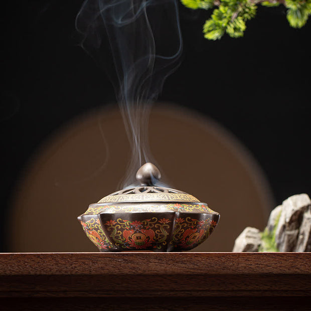 Buddha Stones Tibetan Floral Pattern Ceramic Blessing Incense Burner Decoration (Extra 35% Off | USE CODE: FS35) - image 8