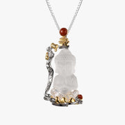 Buddha Stones 925 Sterling Silver White Crystal Buddha Carved Protection Necklace Pendant