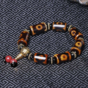 Buddha Stones Tibetan Nine-Eye Dzi Bead Fortune Charm Bracelet