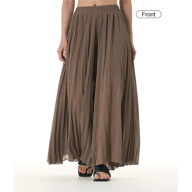 Buddha Stones Solid Color Loose Long Pleated Wide Leg Pants 34