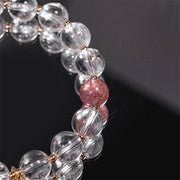 Buddha Stones White Crystal Strawberry Quartz Healing Attract Fortune Charm Bracelet 3