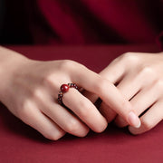 Buddha Stones Garnet Cinnabar Lucky Bead PiXiu Om Mani Padme Hum Rose Protection Ring Ring BS Cinnabar Lucky Bead(Adjustable)